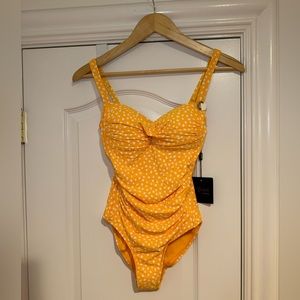 NWT Nip Tuck Swim Marigold Yellow & White Polka dot One Piece Size 4 (US)